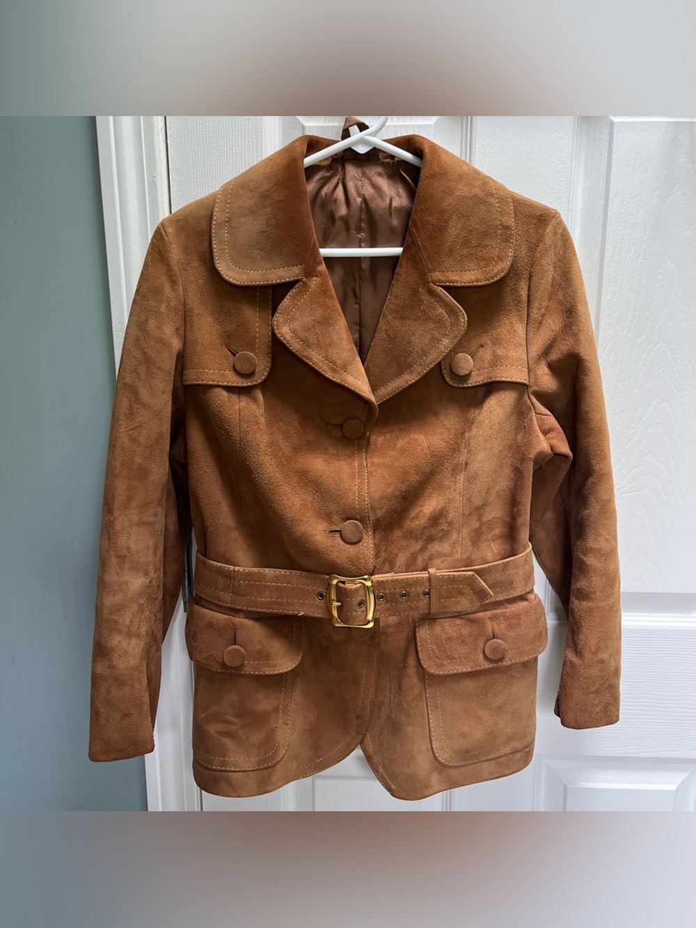Vintage 70s Women’s Belted Brown/Tan Suede Leather Jacket Size Small Boho Retro